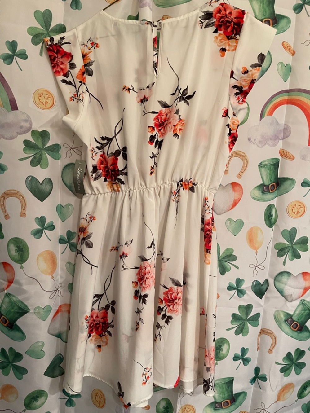 Sweet Rain White Dress with Coral & Pink Floral Print